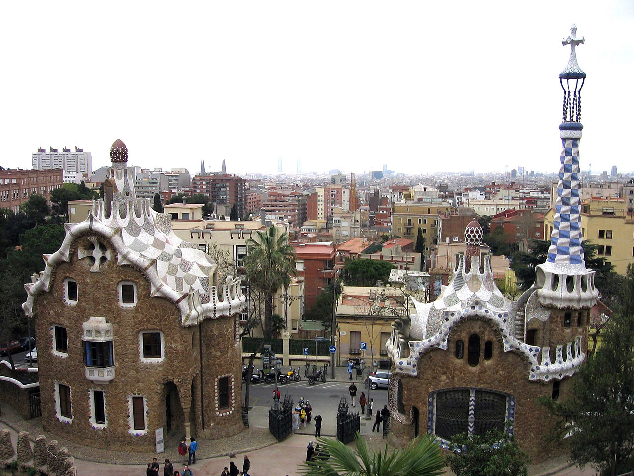  Aerial view of Park Guell in Barcelona, Spain. 