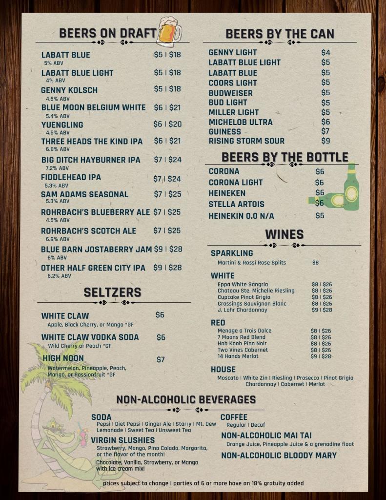 Full Menu Pelicans Nest Restaurant