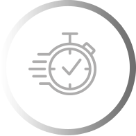 Icon of a stopwatch with motion lines, symbolizing speed, inside a gradient circle frame.