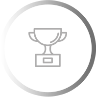 Gray trophy icon inside a circular border on a white background.