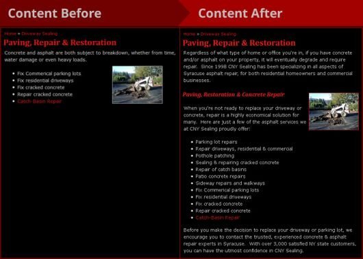 Website Copywriting Services before & after