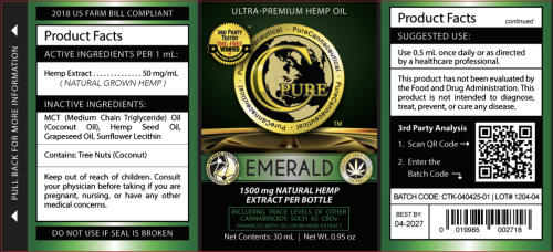 PCRX™ EMERALD Hemp Oil Tincture, 30mL