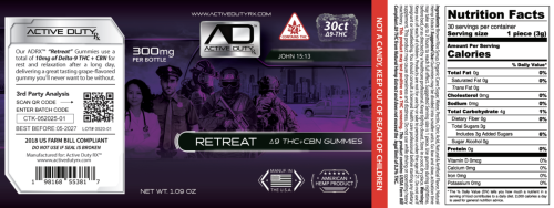 Active Duty RX™ Retreat | DELTA-9 THC + CBN Gummy, 30ct
