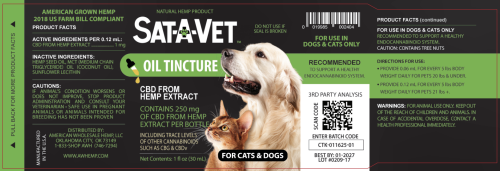 Sat-A-Vet™ Hemp Oil Tincture, Small Breed  | 30ml