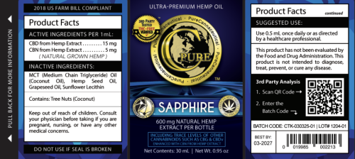 PCRX™ SAPPHIRE Hemp Oil Tincture, 30mL