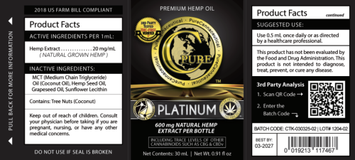 PCRX™ PLATINUM Hemp Oil Tincture, 30mL