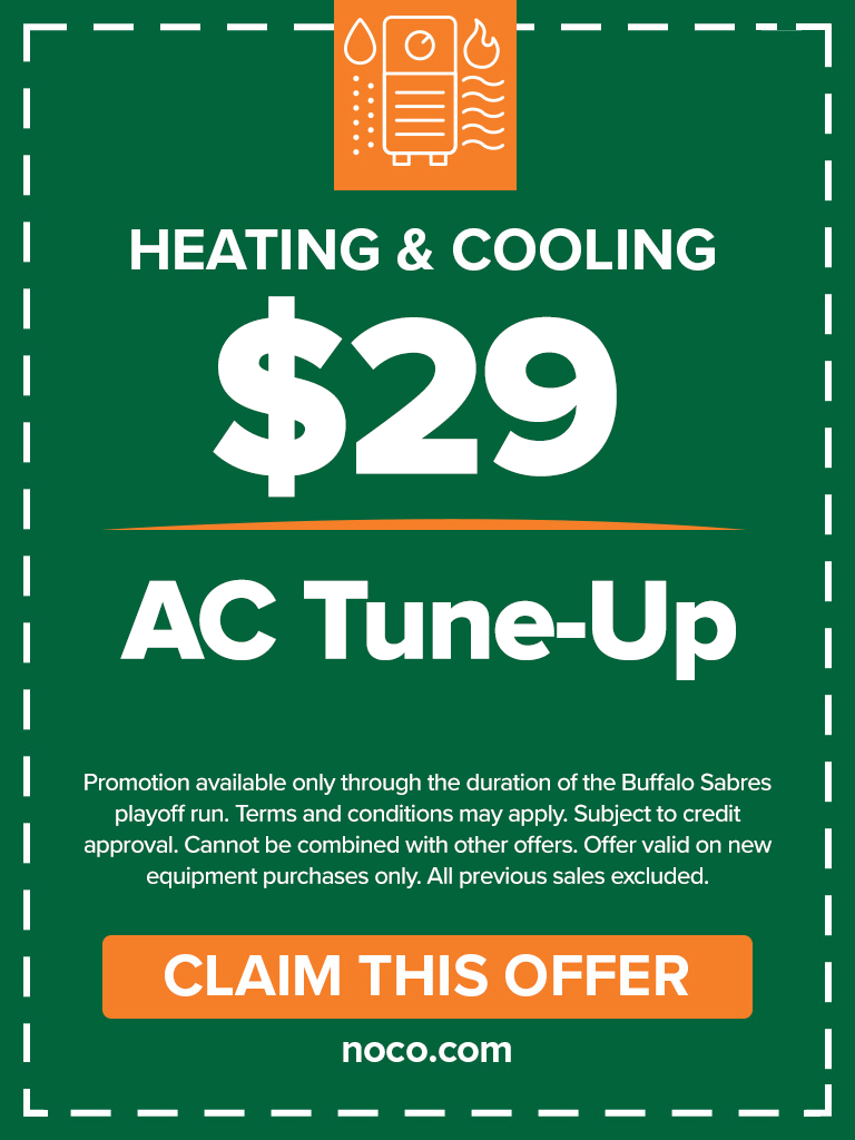 Green ad for 59 furnace/boiler tune-up, with a claim button and terms at the bottom.