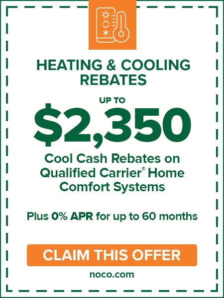 Ad for a high efficiency furnace, offered for as low as 57, with a Claim this offer button.