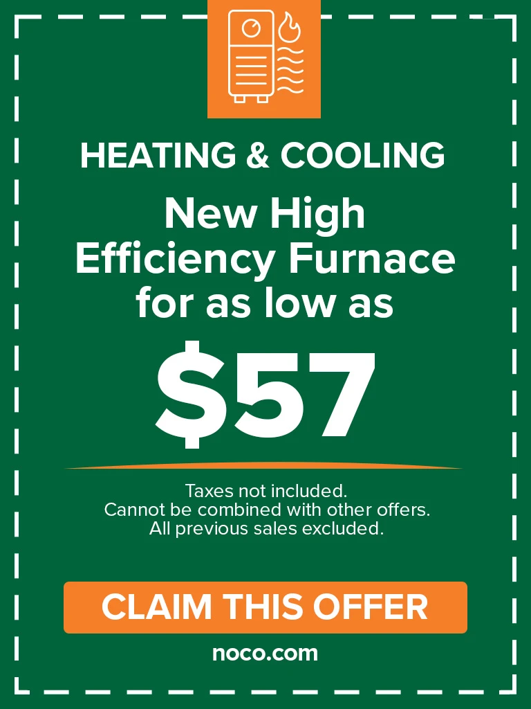 Ad for a high efficiency furnace, offered for as low as 57, with a Claim this offer button.