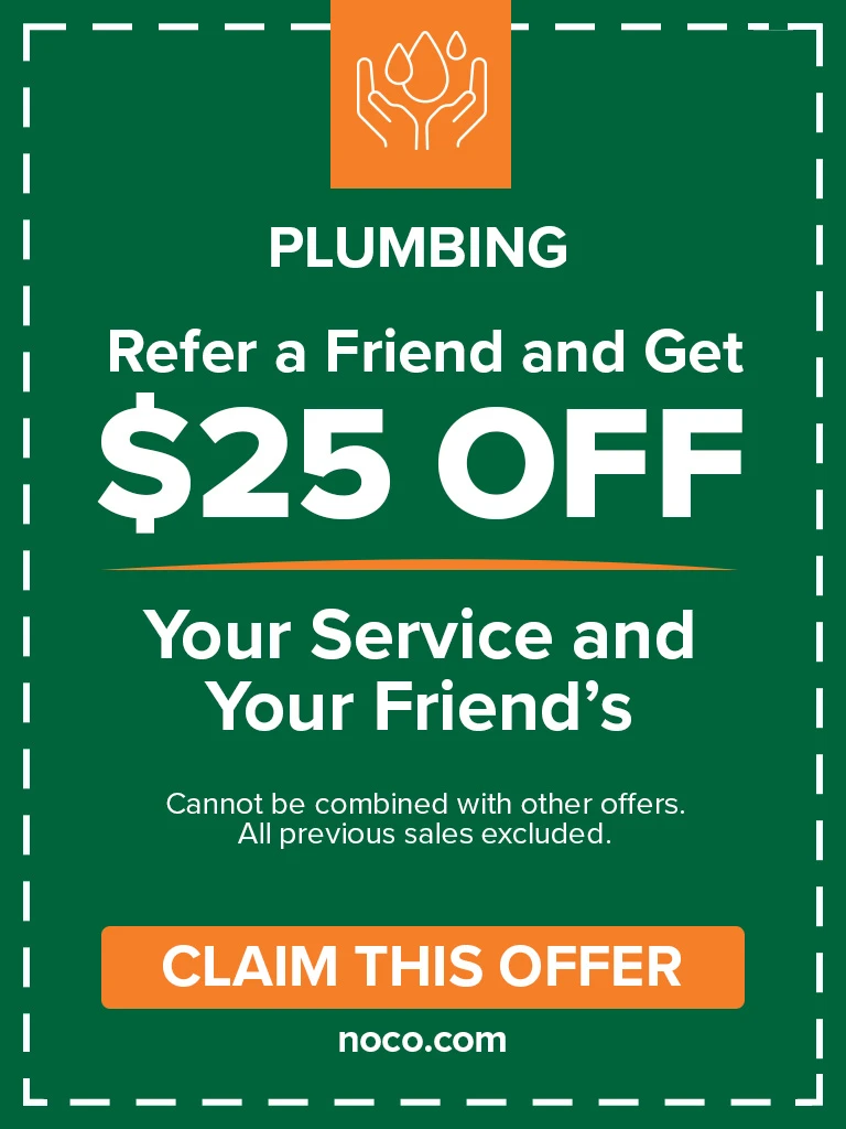 Green plumbing coupon: Refer a friend and get 25 off for both. Claim this offer button shown.