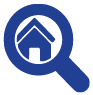 Magnifying glass with home inside icon