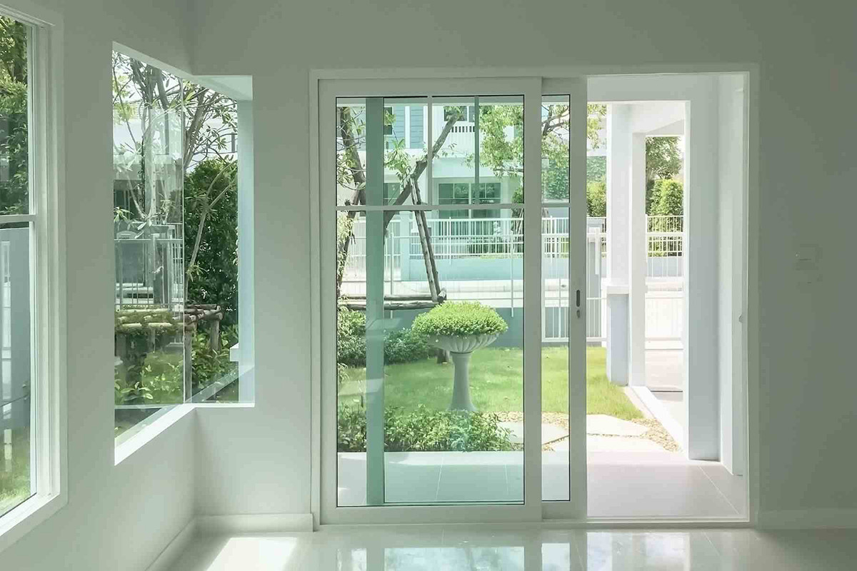 Indoor view of glass patio doors