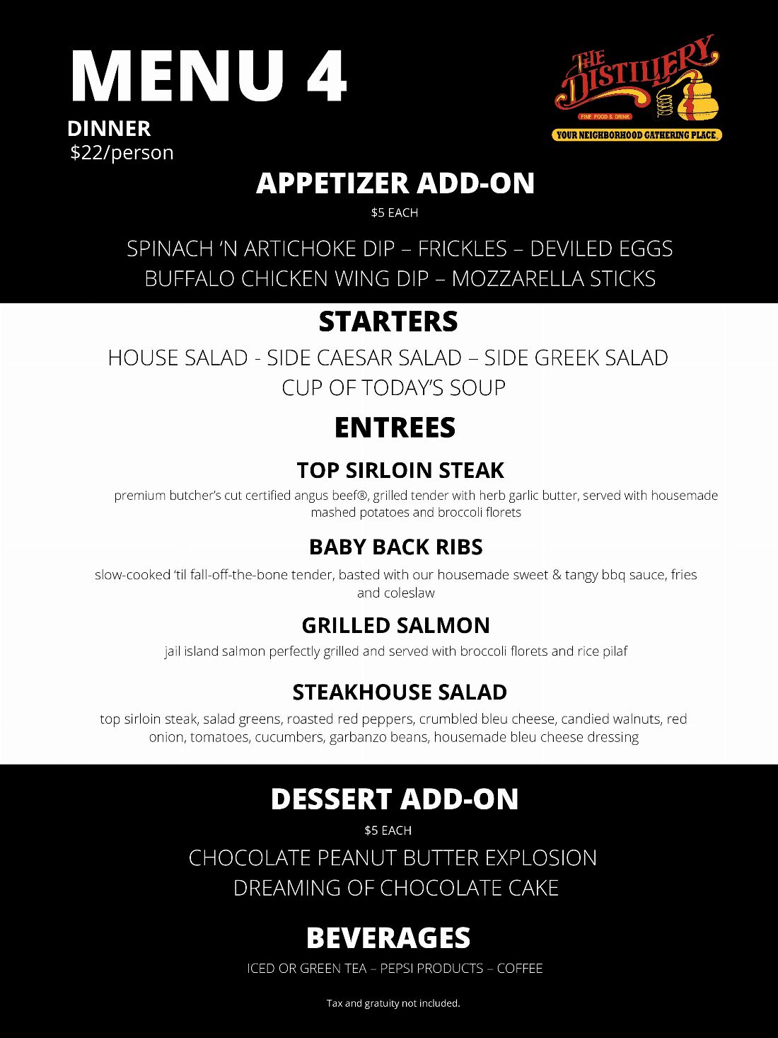Group Dining Dinner Menu The Distillery Restaurant