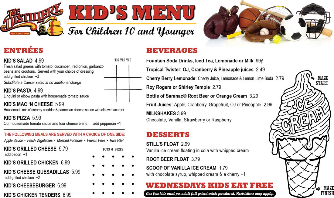 Kid's Menu | The Distillery Restaurant