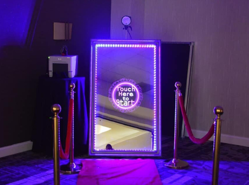 mirror photo booth at wedding reception