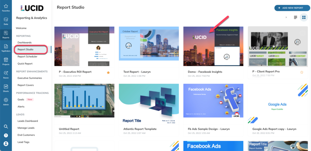 Report Studio templates in TapClicks