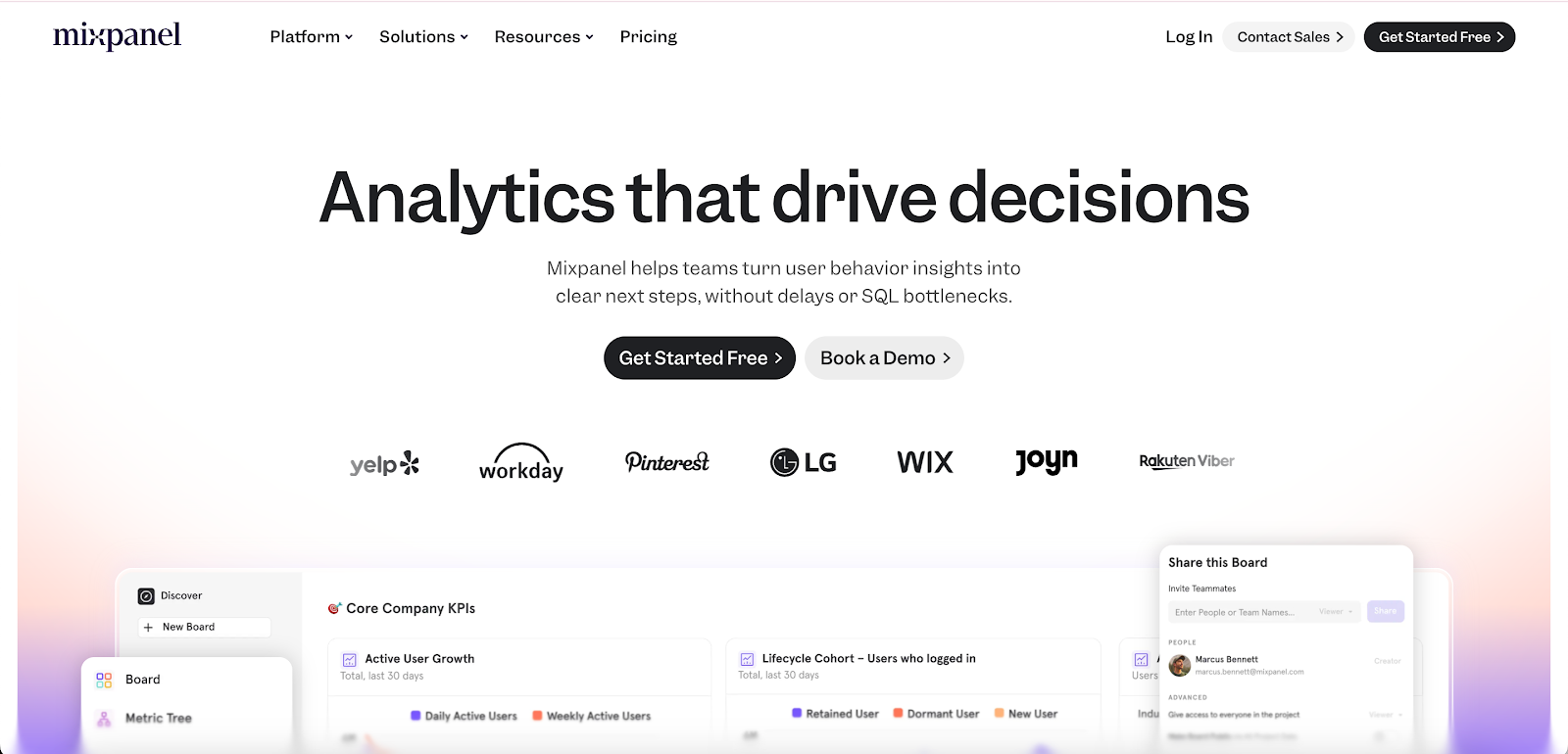 Mixpanel website homepage