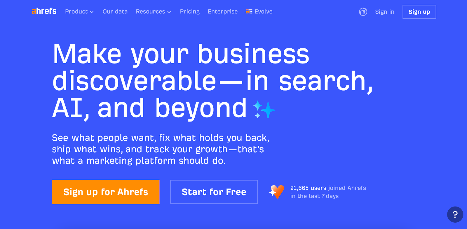 Ahrefs website homepage