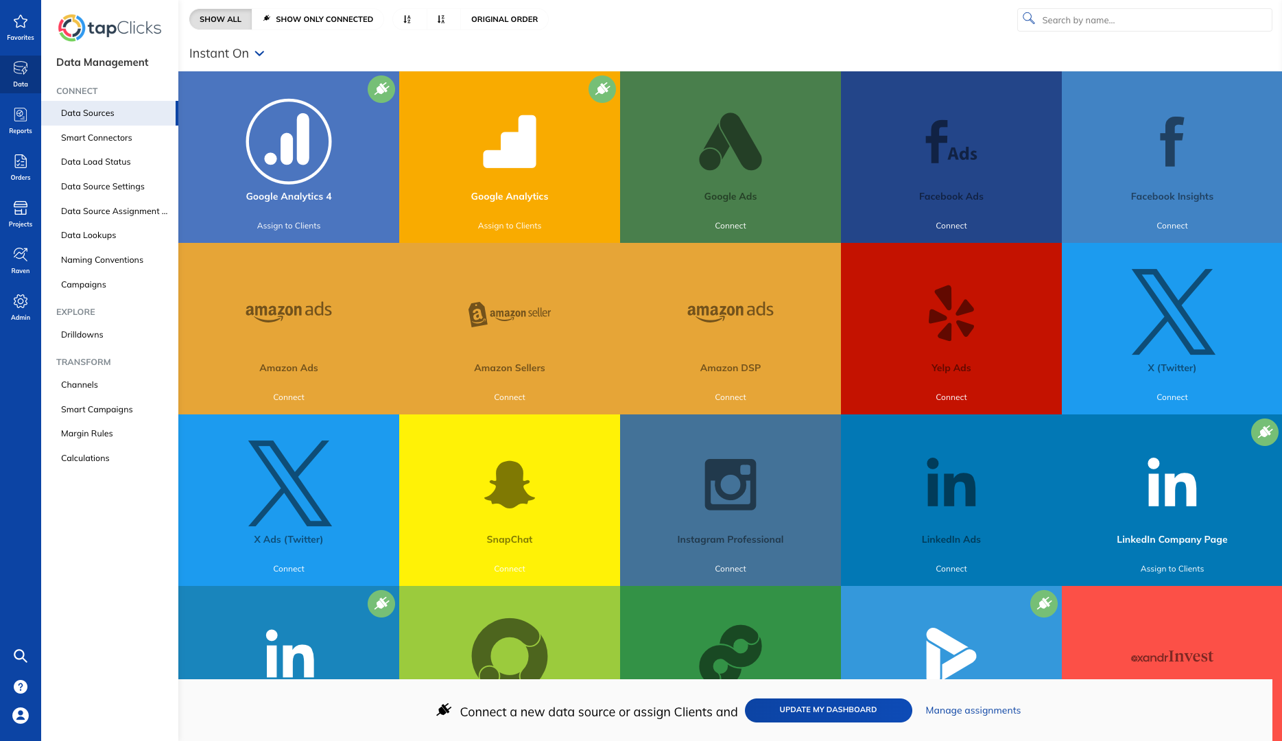 TapClicks instant on connectors include Google suite, Facebook, Amazon and many more. 