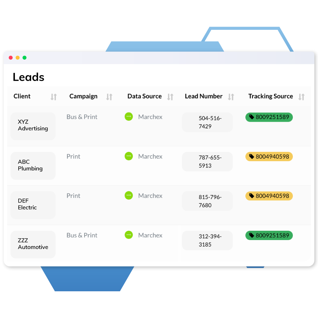 Screen shot of TapClicks leads management page.