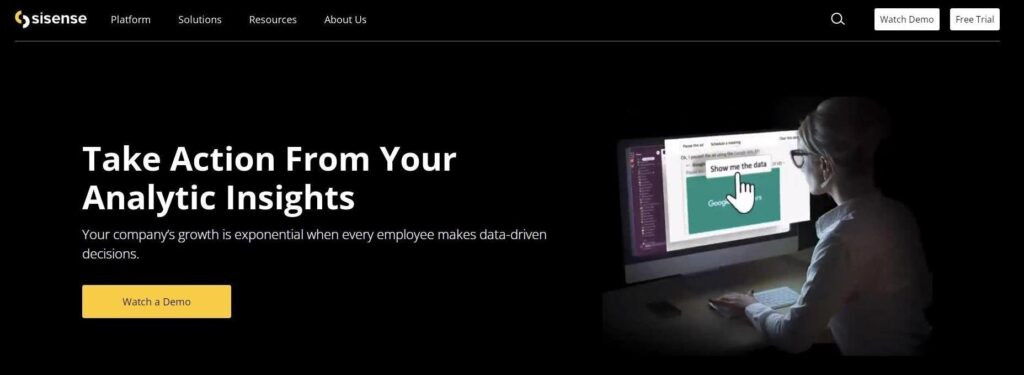 Sisense homepage: Take Action from Your Analytic Insights