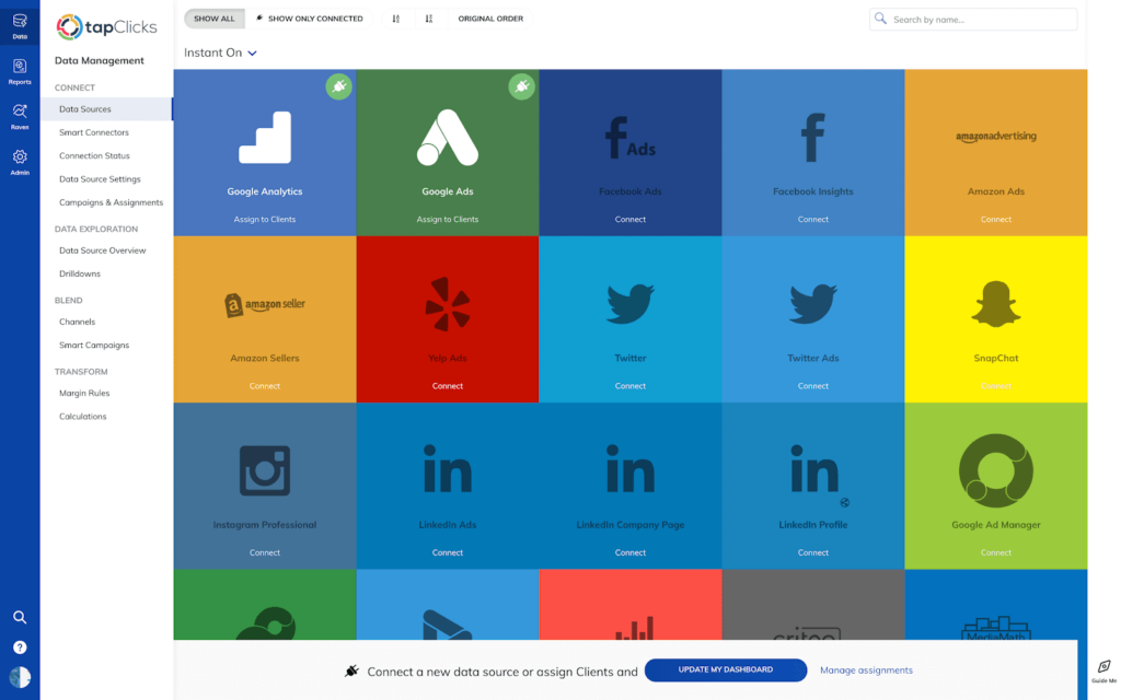 TapClicks social media reporting connectors