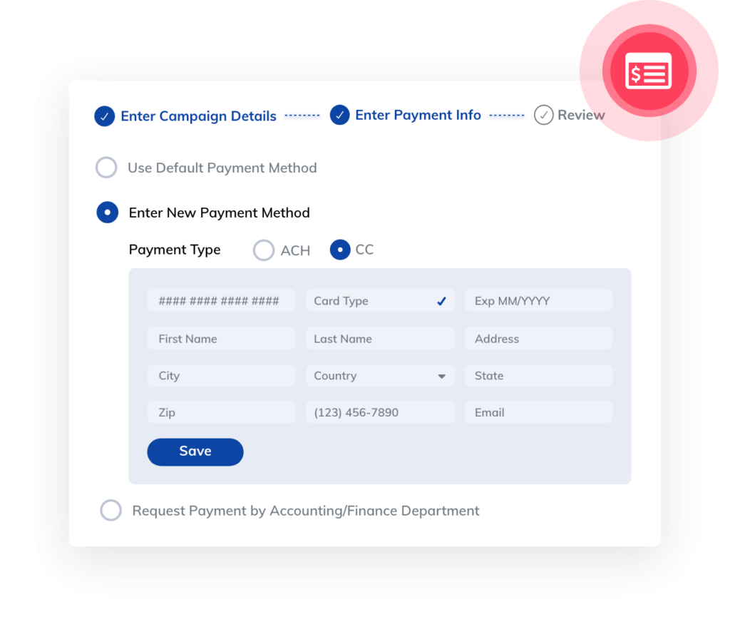 Advertising workflow platform orders feature: Credit Card information