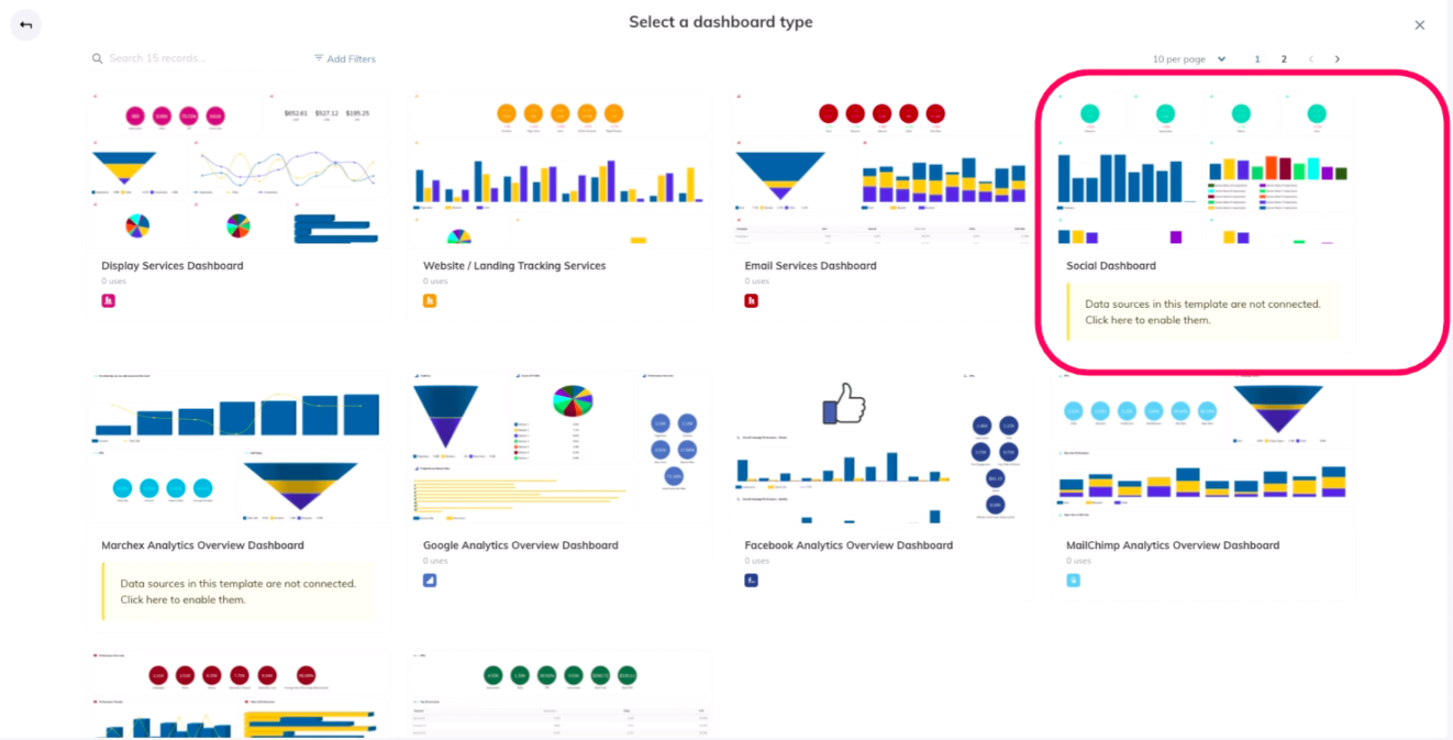 Dashboard templates on TapClicks