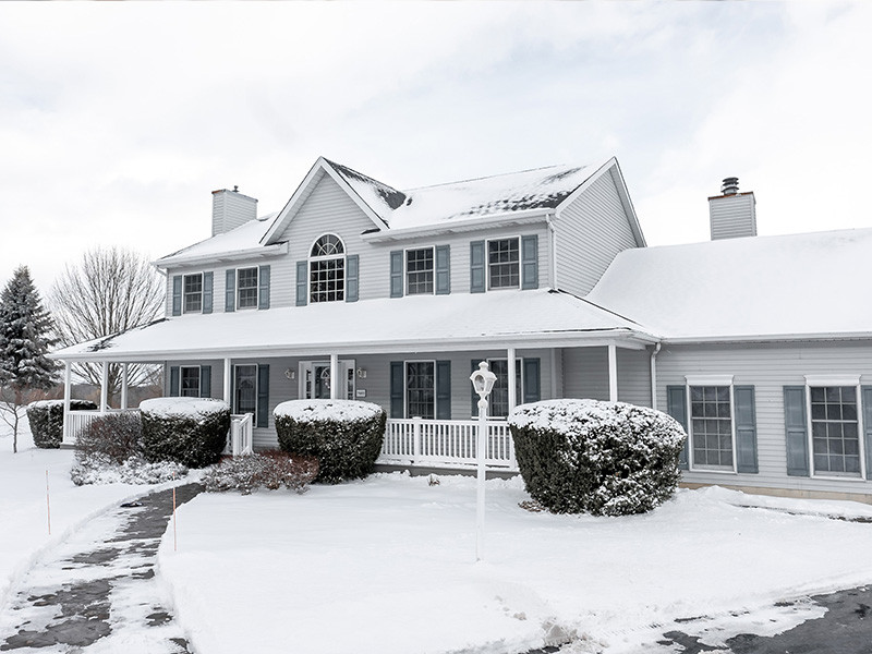 Front view of a house in winter
