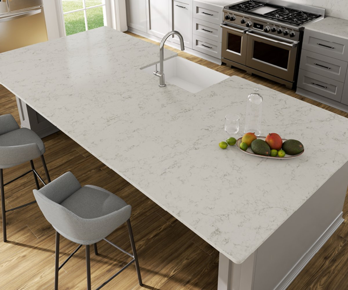 white quartz eat-in kitchen countertop