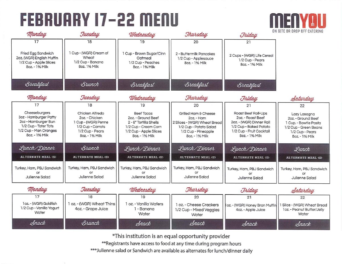 Food Menu Adult Day Health Care Schofield Care Buffalo NY