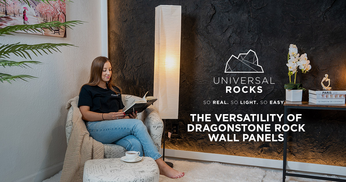 Faux rock wall accent in living room