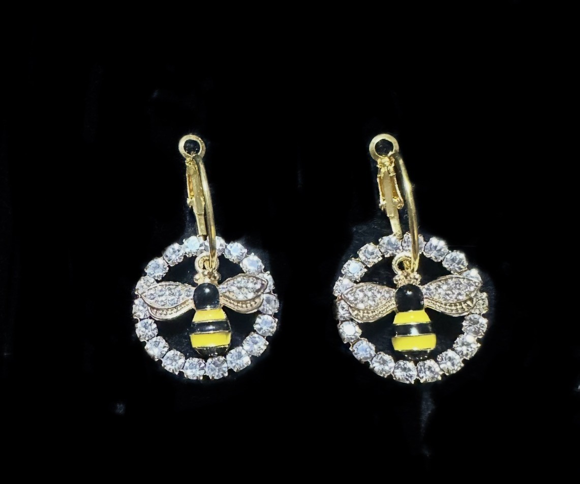 Bumble Bee earring set with Swarovski Crystal Rings and nickelfree hoops $84