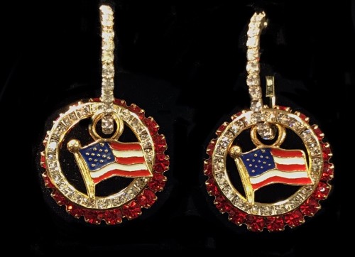 Flag set with crystal hoops and large crystal rings $76