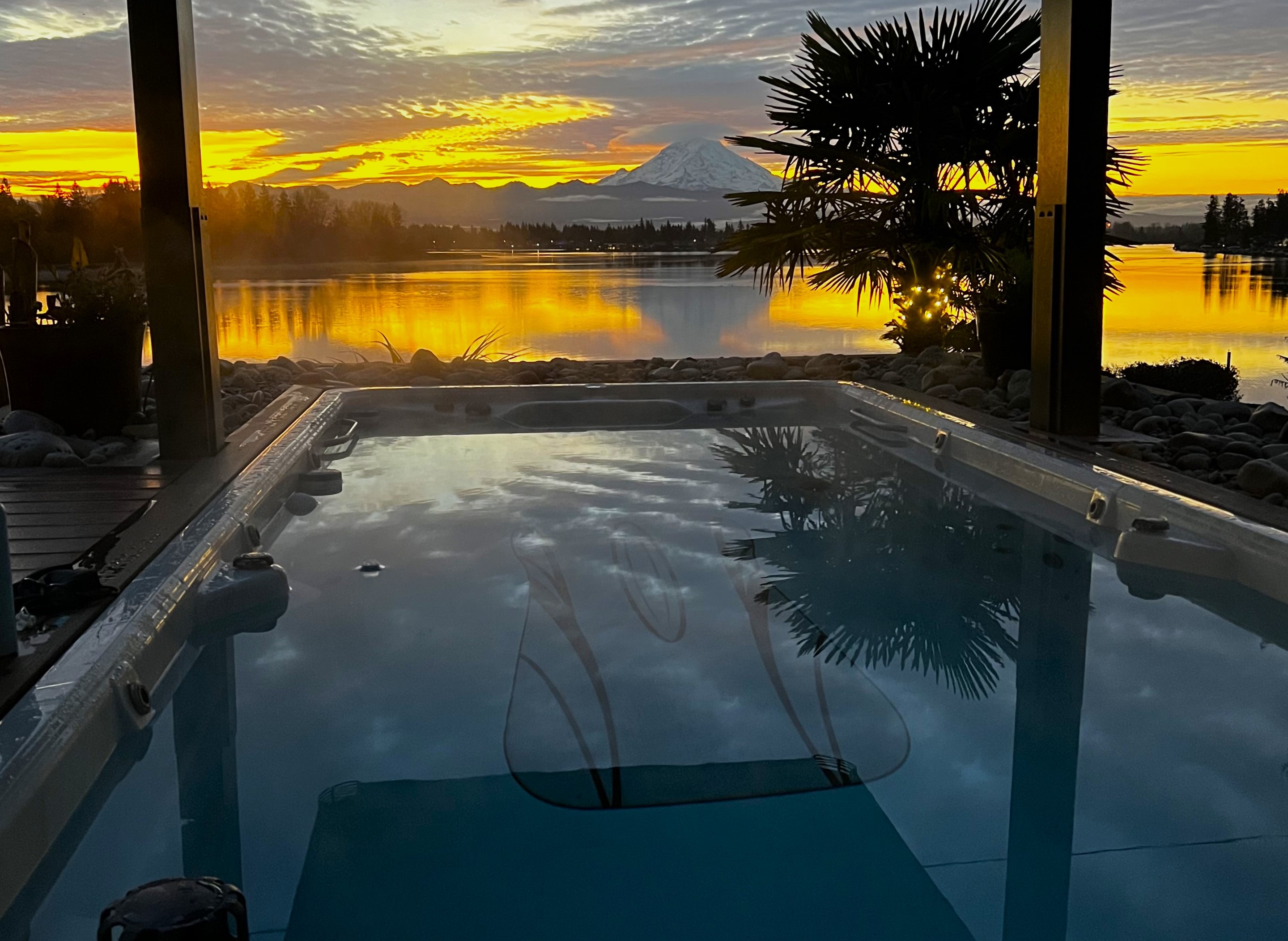 Swim spa overlooking Mt. Rainier