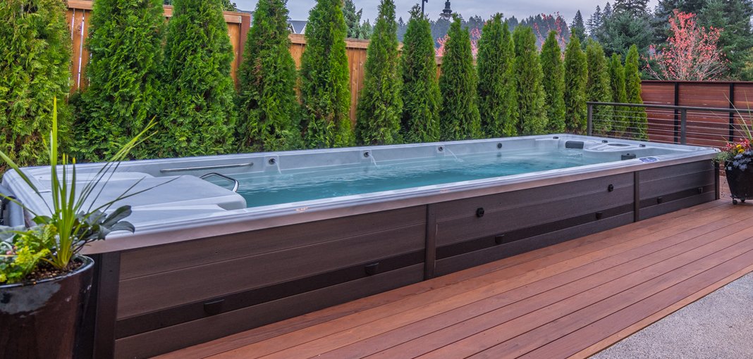 Silver Marble TruSwim Swim Spa with Grey Permawood