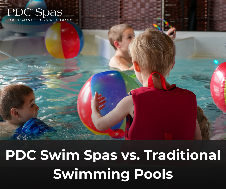 Young kids playing games in a PDC Swim Spa. 