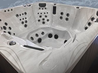 pdc spas in silver marble with stainless steel hot tub jets