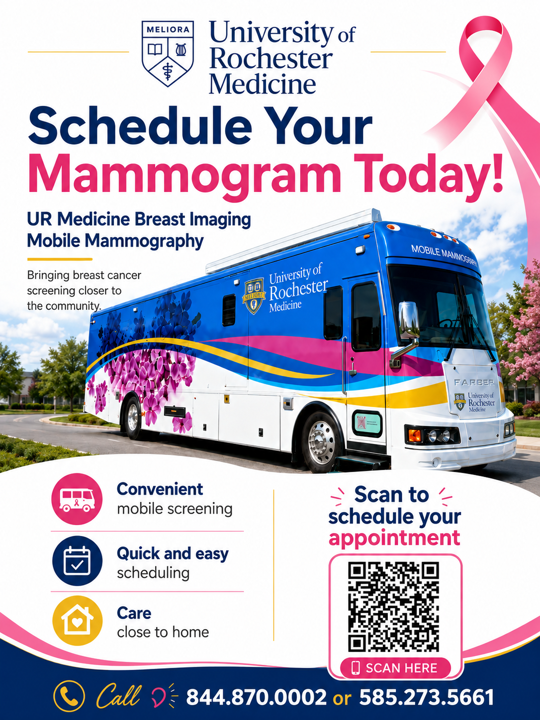 Flyer with telephone number to schedule mobile mammogram by calling 844-870-0002