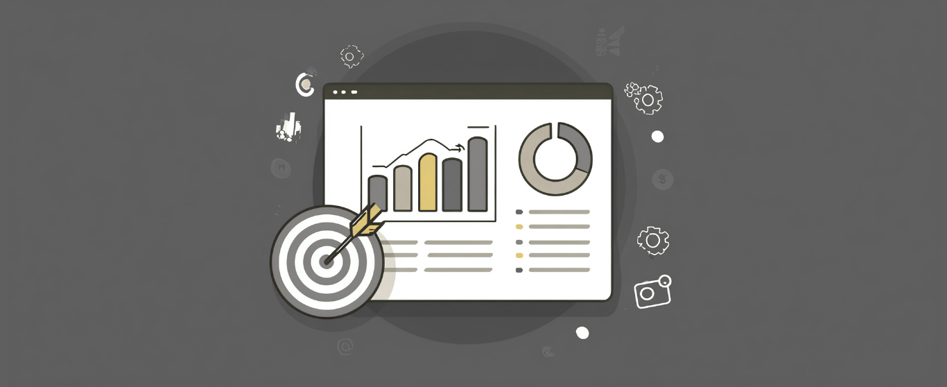 Web banner displaying a graphic with charts and targets referencing choosing a CRM for your medspa