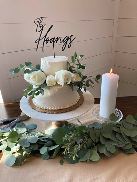 two tier white wedding cake