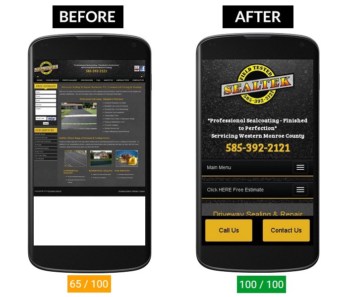 Before & After Website Page Speed Score on Mobile