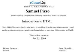 Sam Pizzo Introduction to HTML Certificate