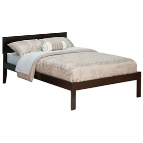Full Size Espresso Wood Platform Bed Frame with Headboard