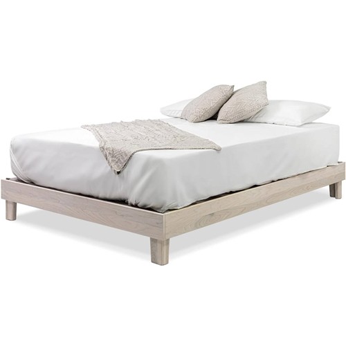 King Size Solid Wood Off-White Platform Bed Frame