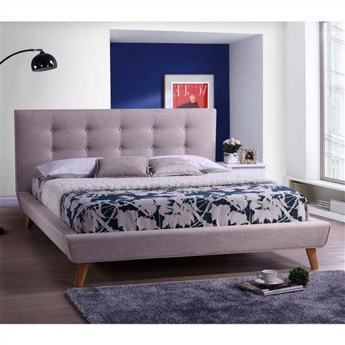 Full Size Grey Upholstered Platform Bed Frame with Grey Button Tufted Headboard