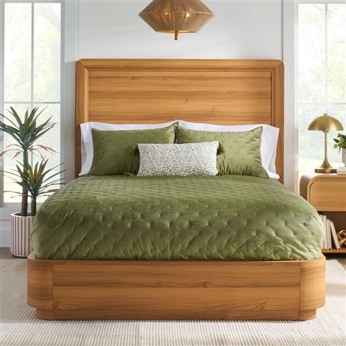 Queen Size Modern Light Solid Wood Platform Bed Frame with Round Corners and Headboard