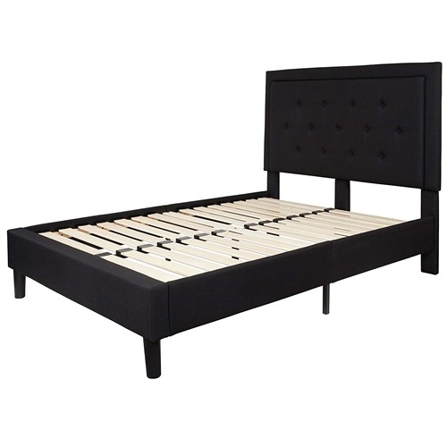 Full Size Black Upholstered Platform Bed Frame with Black Headboard