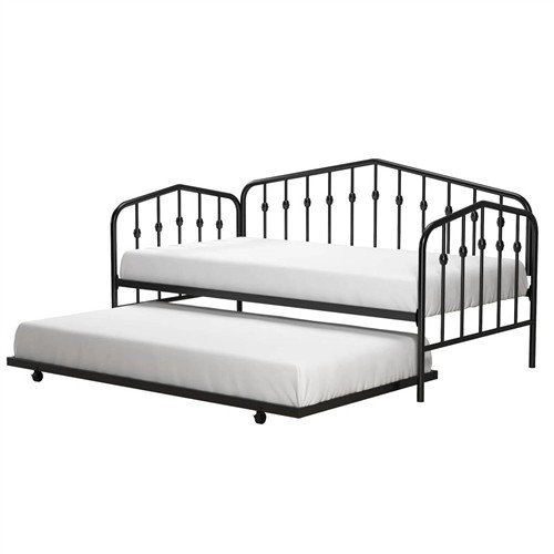 Twin Size Industrial Black Metal Day Bed Frame with Twin Trundle Bed