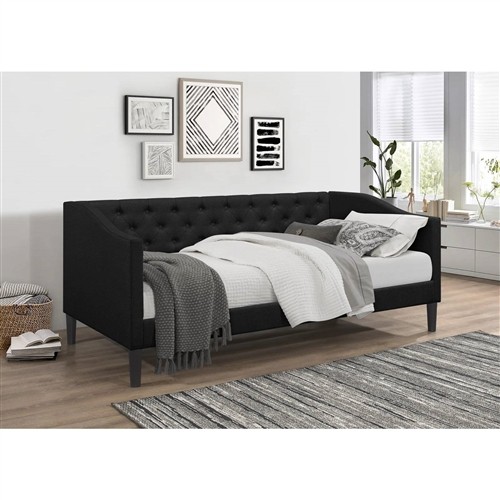 Twin Size Black Polyester Upholstered Button-Tufted Day Bed Frame
